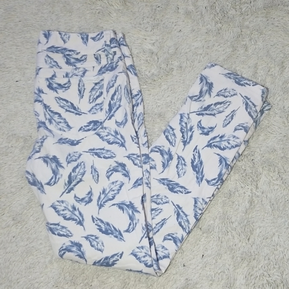 Seven luxe skinny blue feather straight leg jeans